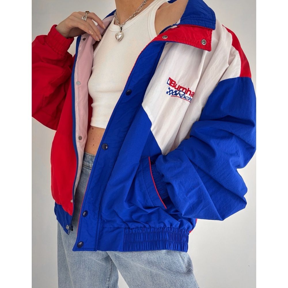 Vintage 90s racing oversized nylon windbreaker bomber jacket red and blue
